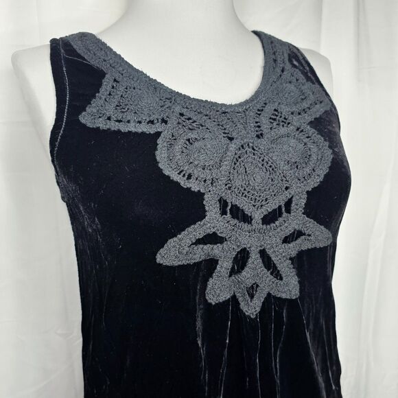 Vtg Y2K Crochet Velvet Silk Blend Mini Shift Dress Max Studio S.P. Black Goth XS - Picture 2 of 12